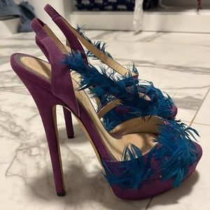 ✨💖 - Jimmy Choo Icon Limited Edition Marlene Suede & Feathers Platform Ladies…
